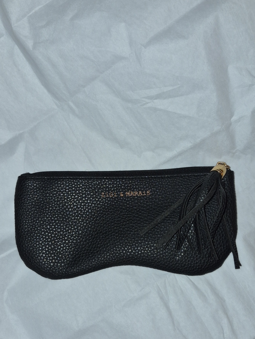 Zigi & Marais Pouch Black Copper Stripe Pouch Tassel Zip Faux Leather